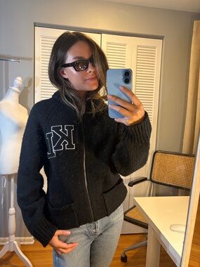 Karl Lagerfeld Black Knit Zip Cardigan with KL Patch